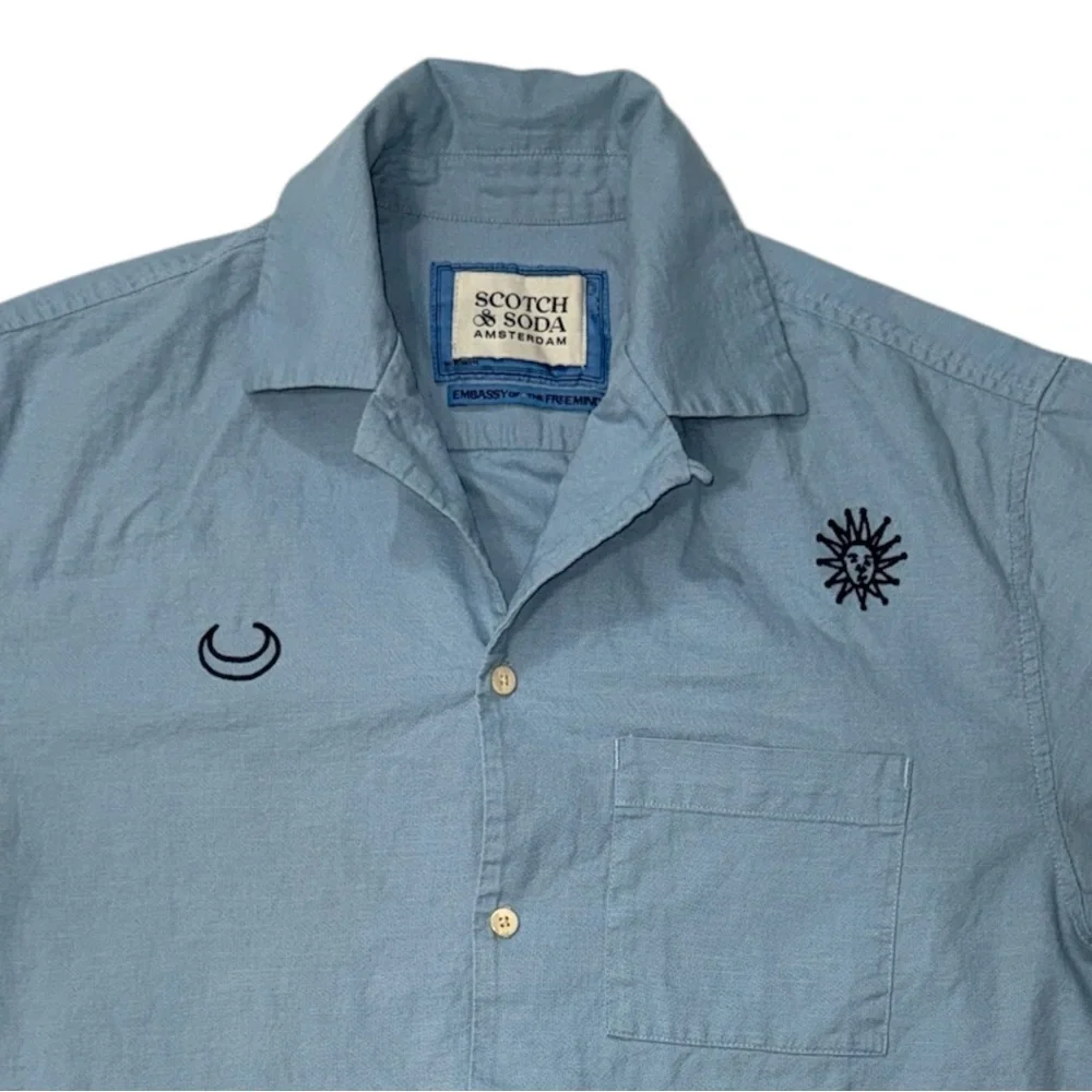 Casual Blue‎ Graphic Button-Down Shirt